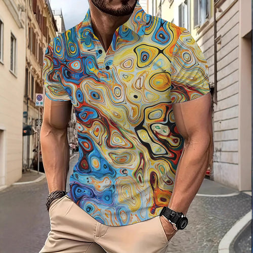 Herren Poloshirt mit kreativem Swirl-Design und modernem Schnitt Echoarchiv