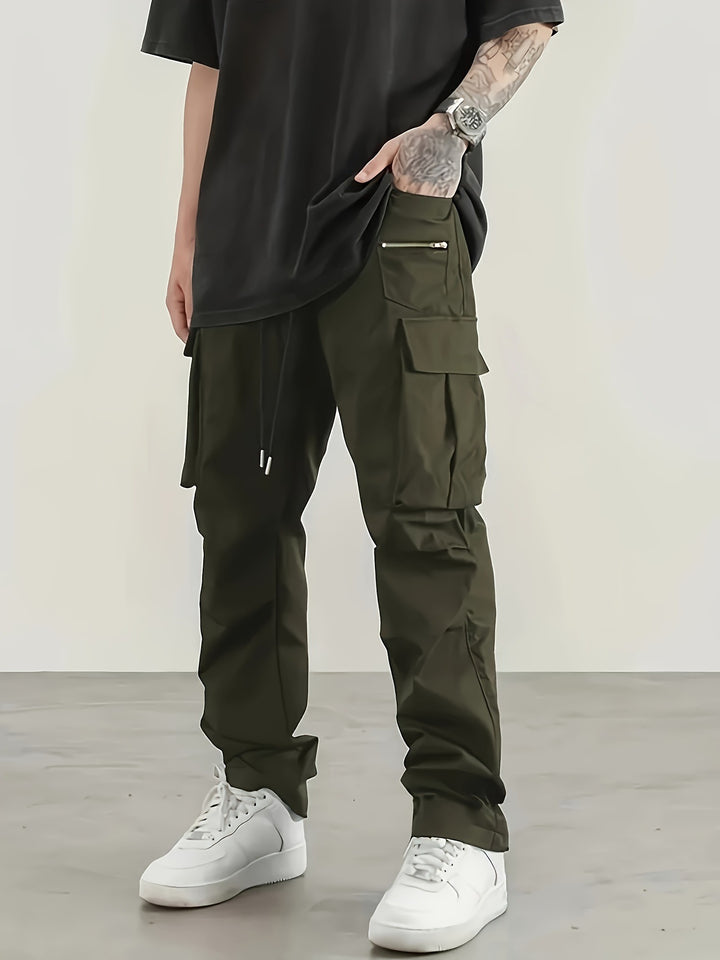 Herren utilitaristische Cargohose mit Reißverschluss‑Tasche, Klappen & Kordelbund Echo Archiv