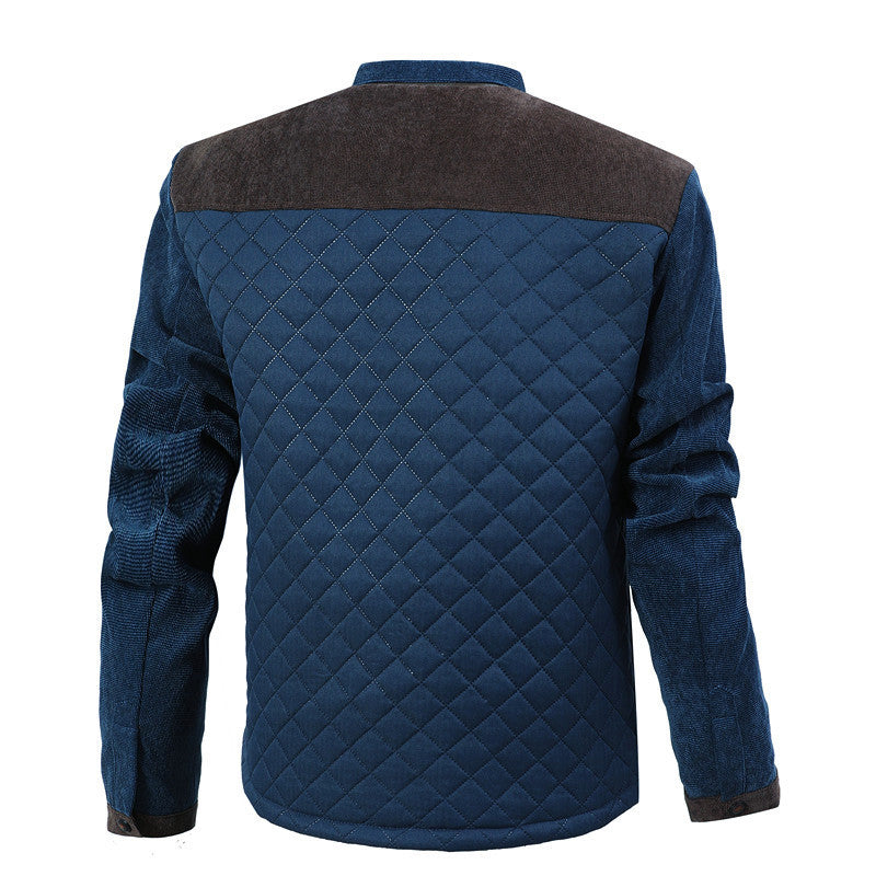 Herren Steppjacke im Cord-Mix mit Kontrast-Schulterpartie und verdeckter Druckknopfleiste Echoarchiv