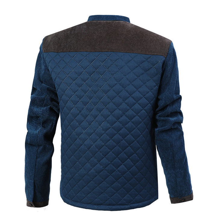 Herren Steppjacke im Cord-Mix mit Kontrast-Schulterpartie und verdeckter Druckknopfleiste Echoarchiv