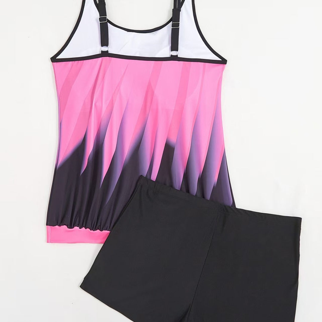 Damen Sportliches Tankini-Set mit farbenfrohem Oberteil und bequemen Shorts Echo Archiv