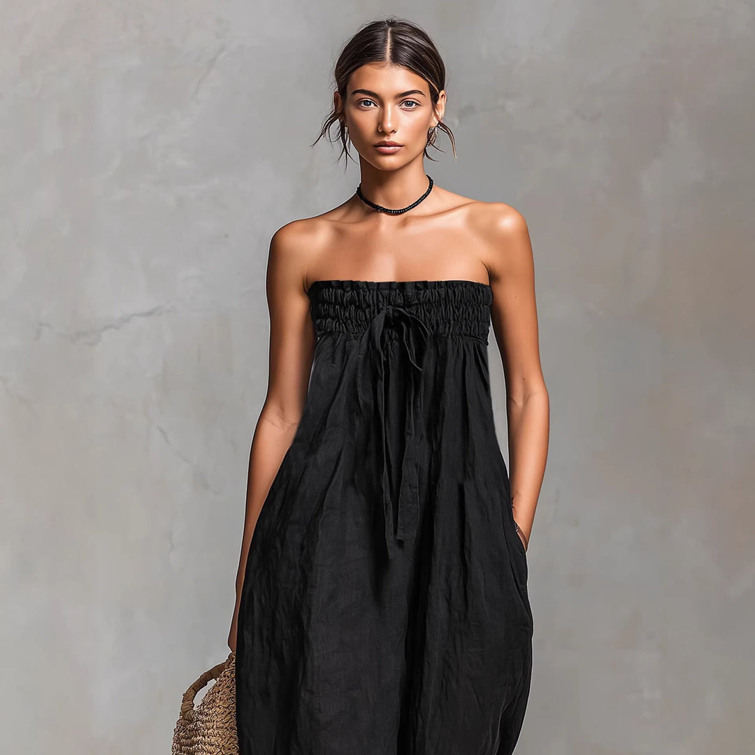 Damen Lässiges Sommer-Jumpsuit mit Raffungen und praktischen Taschen Echo Archiv