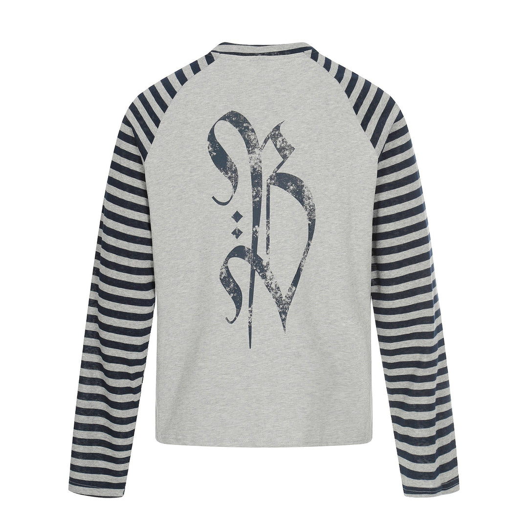 Herren Langarm-Raglanshirt mit Streifenärmeln und Vintage-Print Echoarchiv