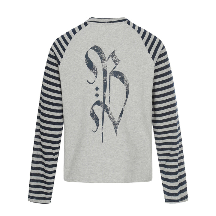 Herren Langarm-Raglanshirt mit Streifenärmeln und Vintage-Print Echoarchiv