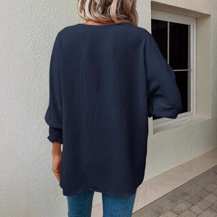 Damen Bluse mit strukturiertem Crinkle, Rundhalsausschnitt und Smokärmeln Echoarchiv