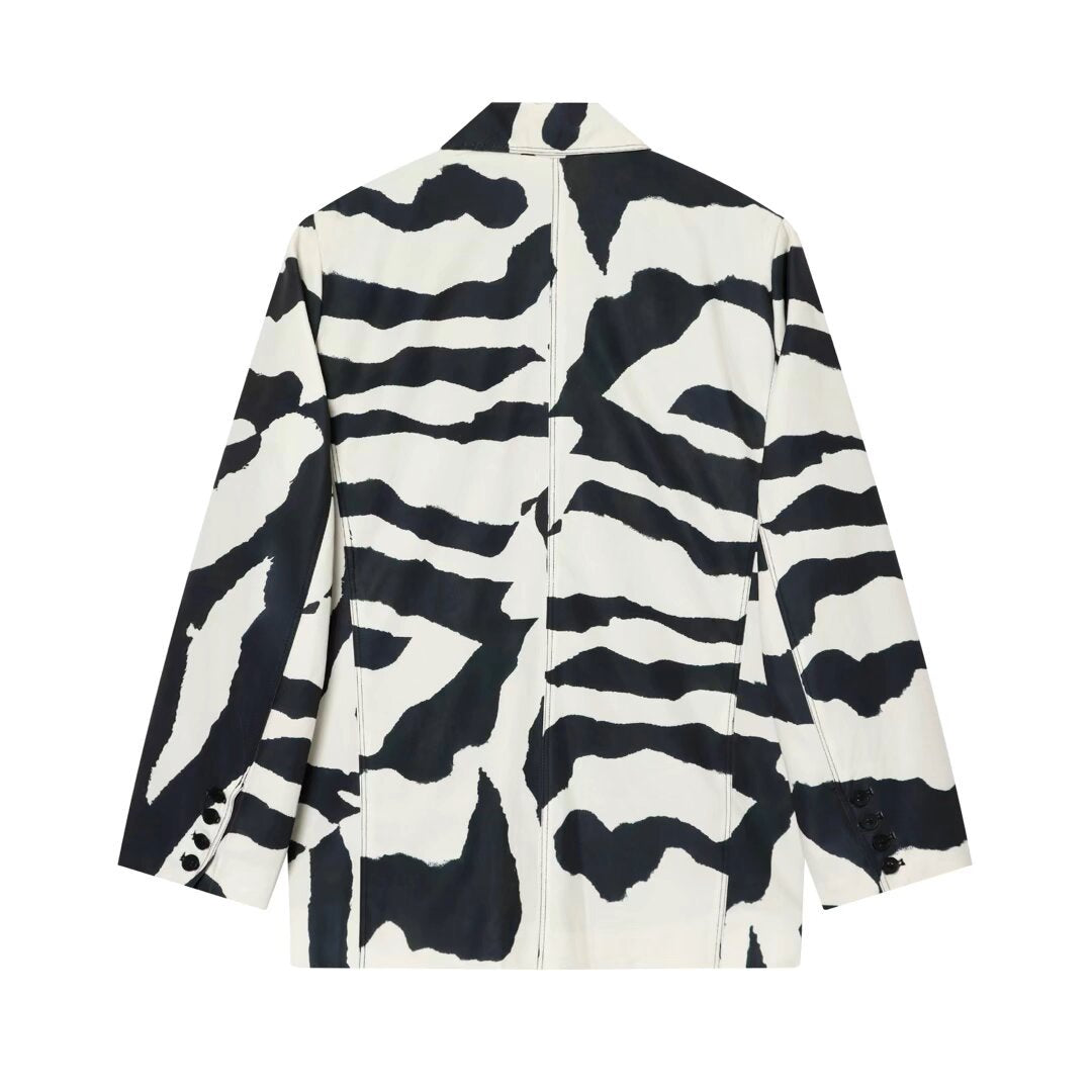 Damen Oversize-Blazer mit Zebra-Print, fallendem Revers und Pattentaschen Echo Archiv