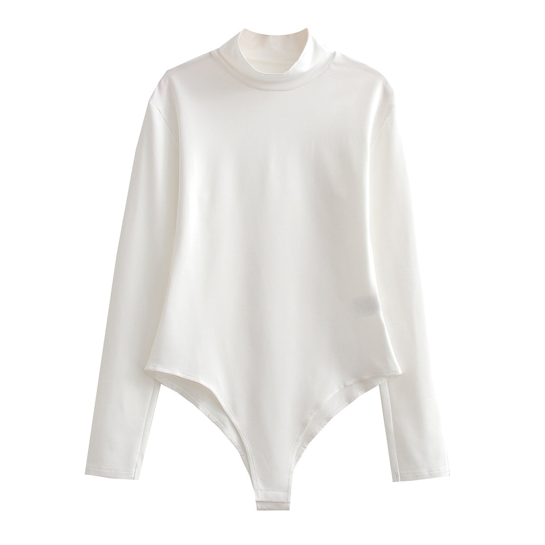 Damen Langarmbody mit Stehkragen aus dehnbarem Stretchstoff – Bodéline