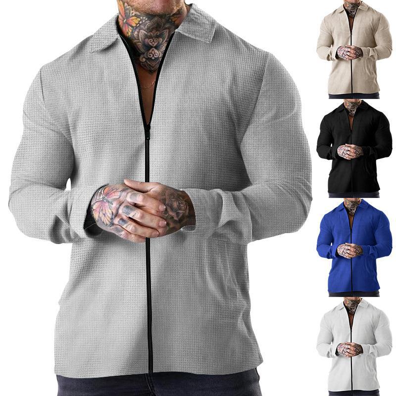 Herren lässiges Kurzarm-Hemd mit strukturiertem Design und modernem Reißverschluss Echoarchiv