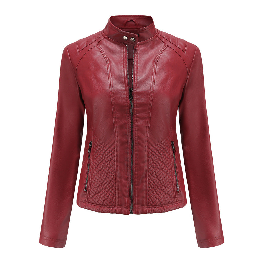 Damen nan taillierte Biker-Kunstlederjacke mit Stehkragen und gesteppter Seitenpartie Echo Archiv