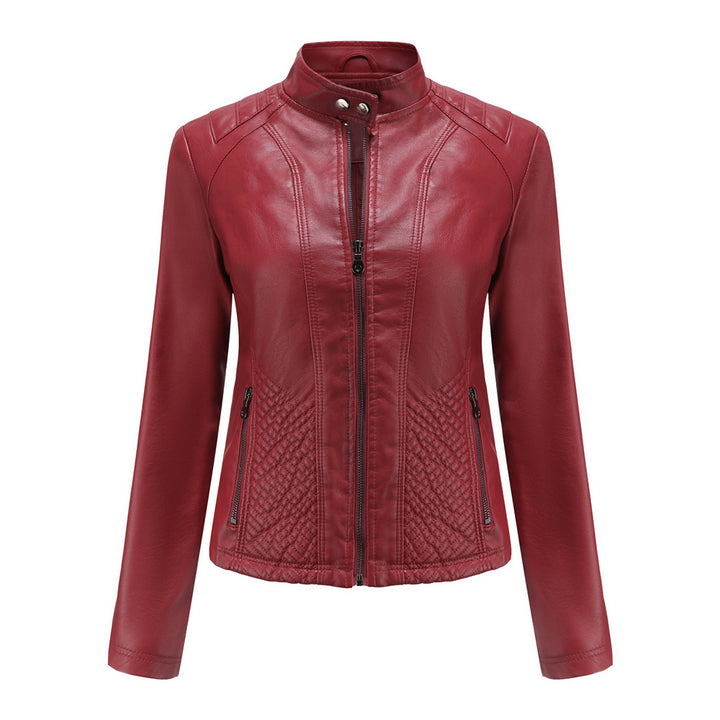 Damen nan taillierte Kunstlederjacke im Bikerstil mit Stehkragen und gesteppter Seitenpartie Echo Archiv