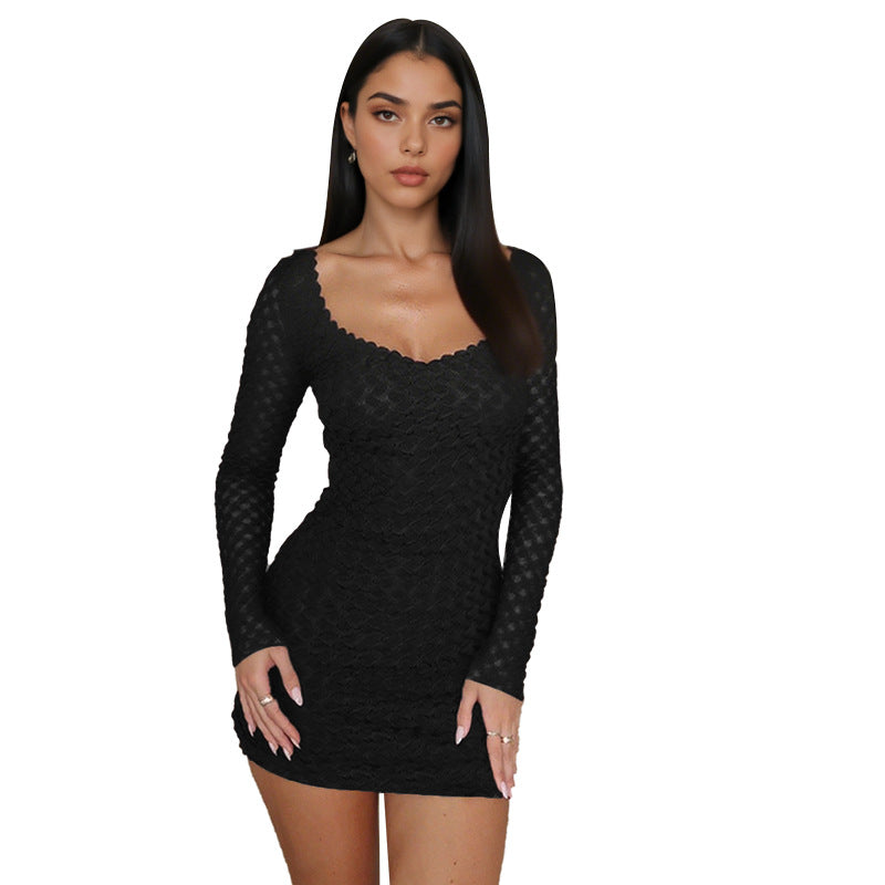Damen figurbetontes Minikleid mit langem Arm und raffiniertem Wellenmuster Echo Archiv