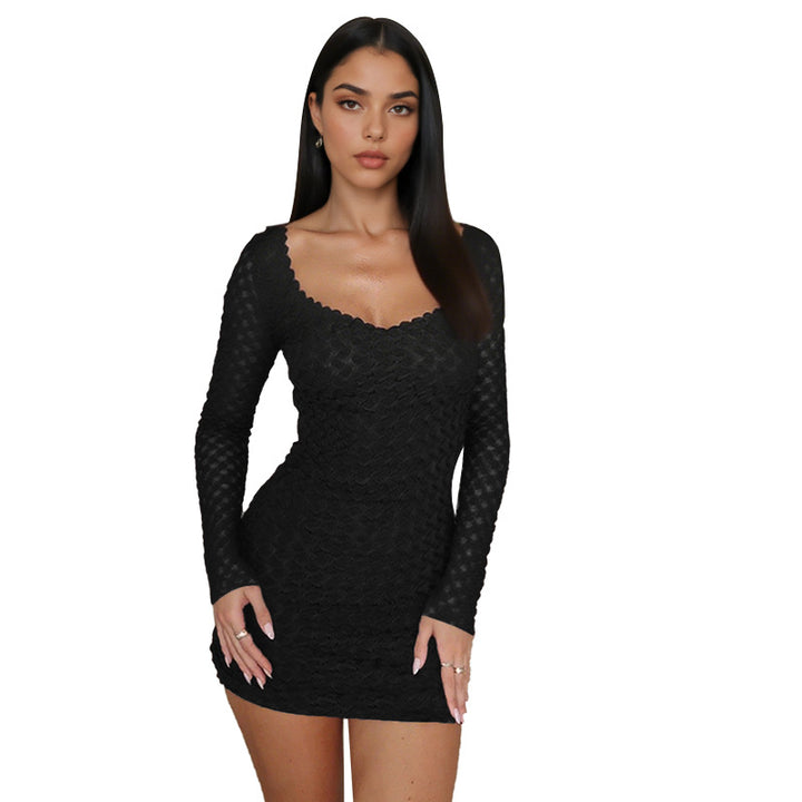 Damen figurbetontes Minikleid mit langem Arm und raffiniertem Wellenmuster Echo Archiv