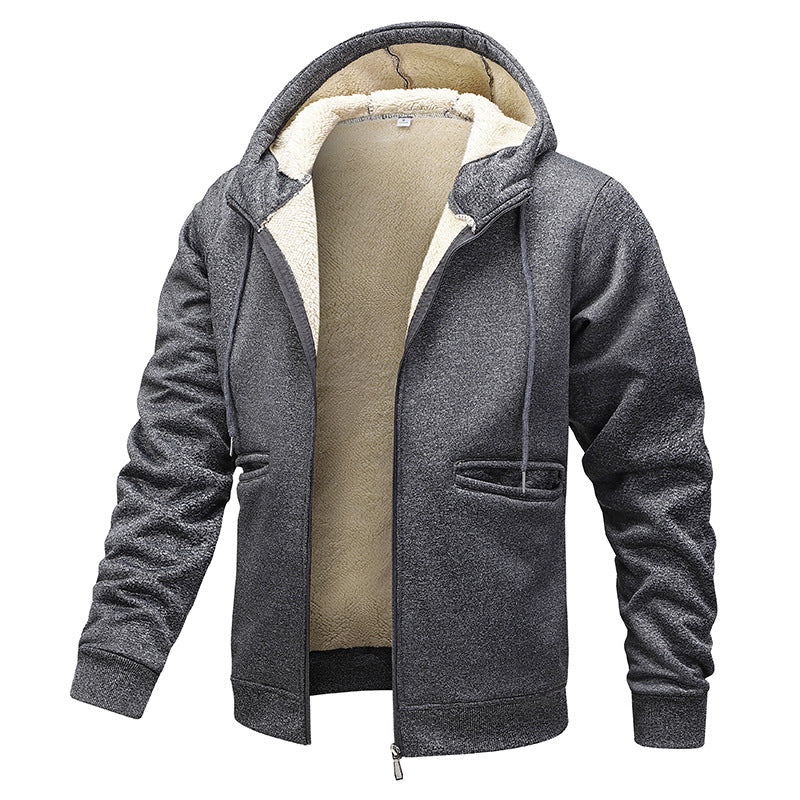 Herren gep padded Hoodie-Jacke im Bomber-Stil mit hochflorigem Teddy-Innenfutter und Taschen mit Handwärmer-Paspel – Brevano