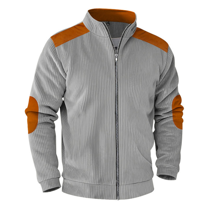 Herren nan gerippte Stehkragen-Sweatjacke mit durchgehendem Reißverschluss, Schulter- und Ellbogen-Patches Echo Archiv