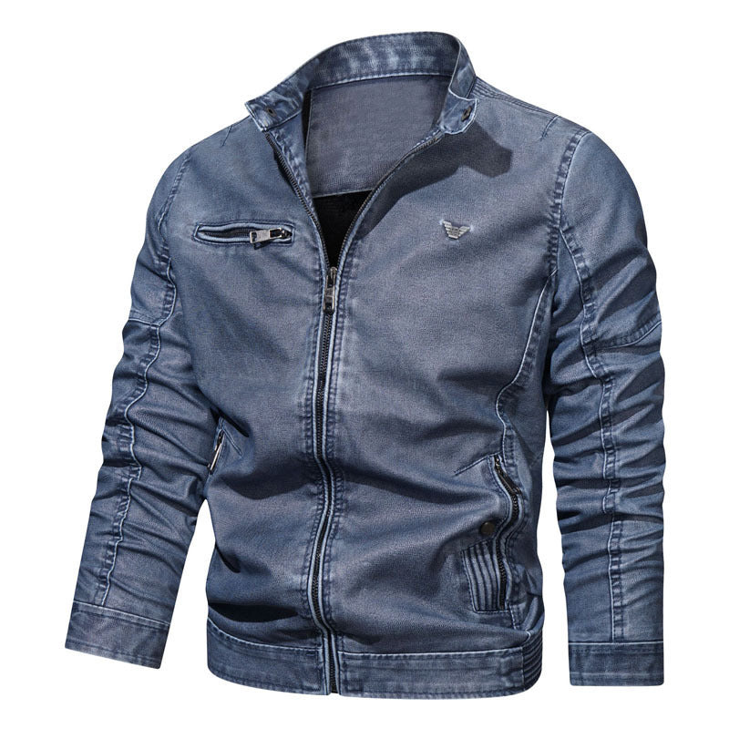Herren Slim‑Fit Jeansblouson mit Used‑Optik, Reißverschluss‑Brusttasche und gesteppter Ärmelpartie Echo Archiv