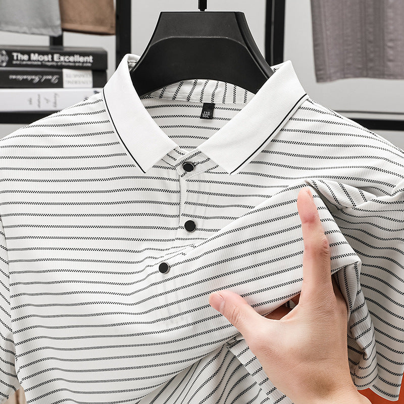 Herren modisches Kurzarm Poloshirt mit feinem Streifenmuster und atmungsaktiver Technologie Echoarchiv