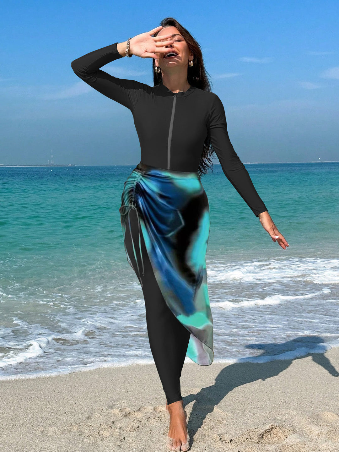 Damen sportlicher Langarm-Surfsuit mit raffinierten Wickeldetails Echo Archiv