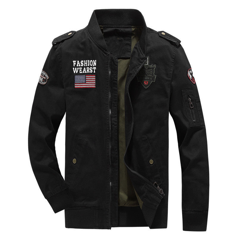 Herren Baumwoll-Canvas Bomberjacke im Field-Stil mit Badge‑Applikationen und Ärmeltasche – Brevano