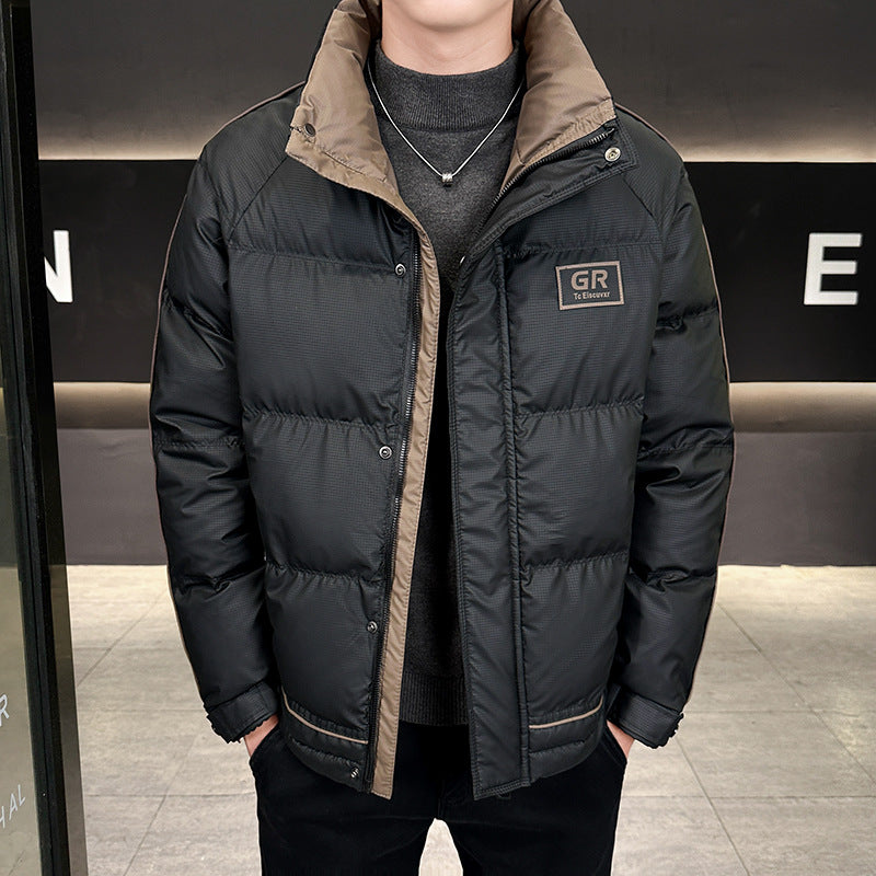 Herren Wattierte Steppjacke mit hohem Kragen, Druckknopfblende & kontrastierendem Seitenstreifen Echoarchiv
