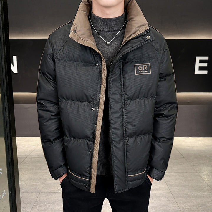 Herren Wattierte Steppjacke mit hohem Kragen, Druckknopfblende & kontrastierendem Seitenstreifen Echoarchiv
