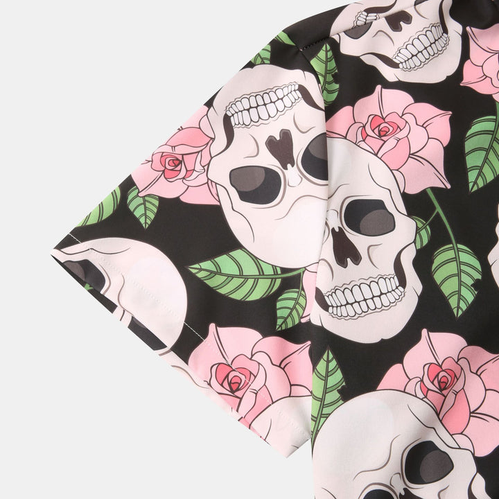 Herren Kurzarmhemd mit kreativem Totenkopf- und Blumenmuster Echoarchiv 1757487585