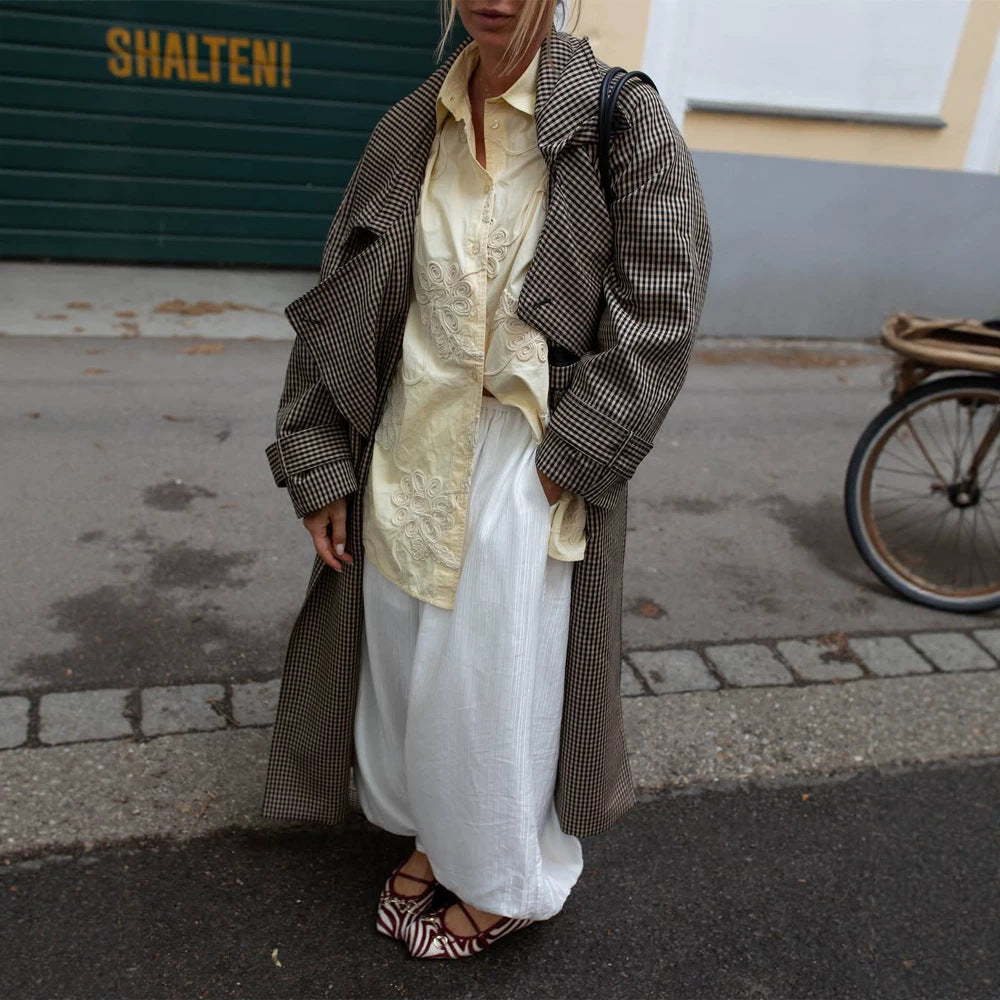 Damen Oversize Mantel im Glencheck mit weitem Revers und fallender Schulterpartie Echoarchiv
