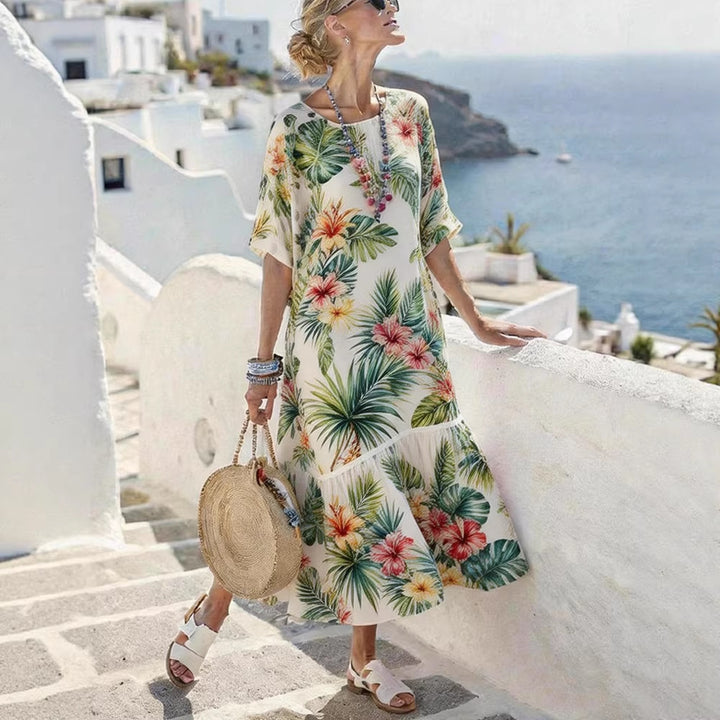 Damen Sommermaxikleid mit grafischem Muster und voluminösem Saum Echo Archiv