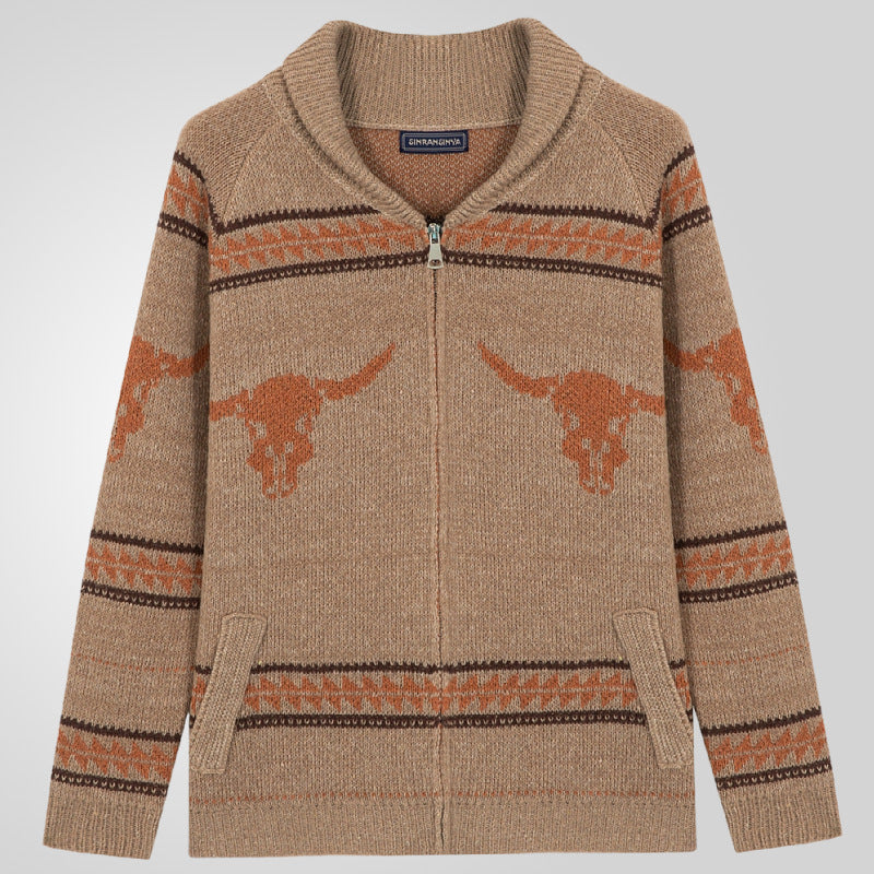 Herren Strickjacke mit einzigartigem Wildwest-Muster und warmem Futter Echoarchiv