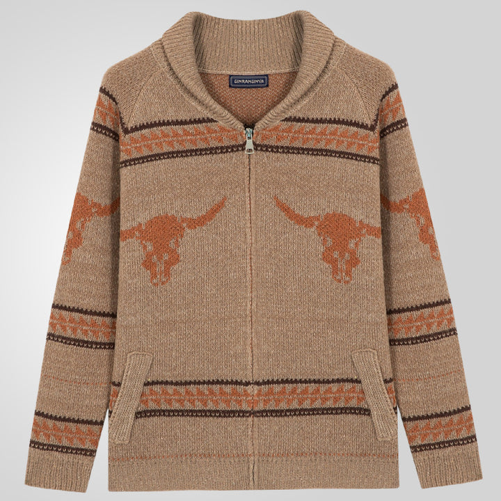 Herren Strickjacke mit einzigartigem Wildwest-Muster und warmem Futter Echoarchiv