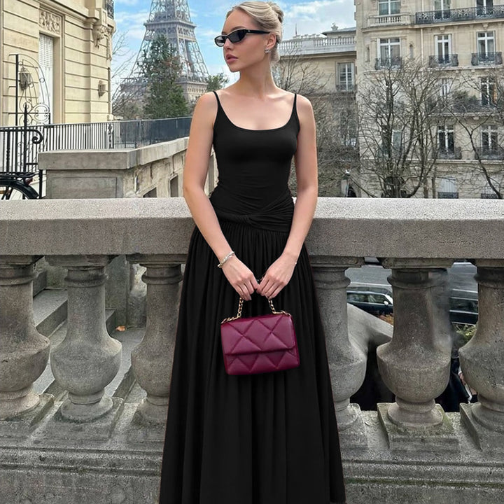 Damen Elegantes Maxikleid mit Drapierung und Spaghetti-Trägern Echo Archiv