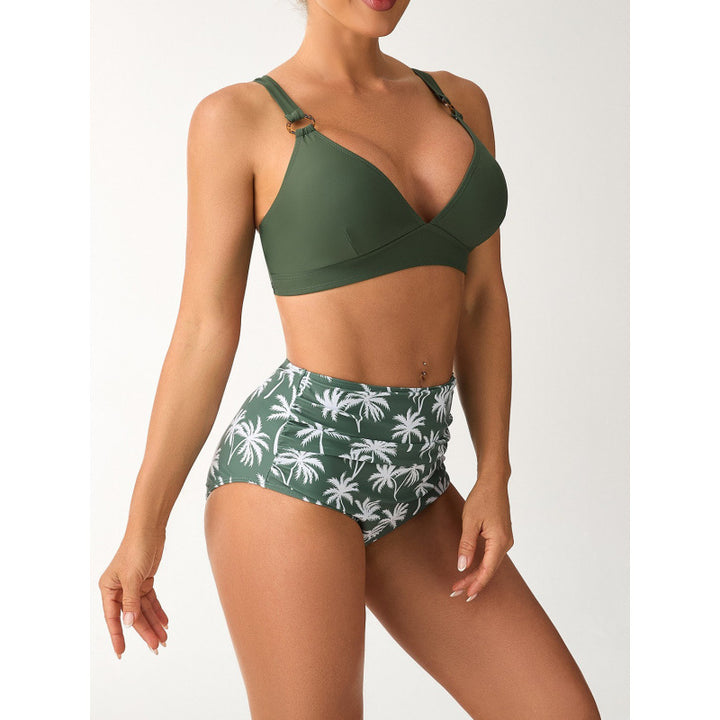Damen Bikini-Set mit hohem Bund und modischem Palmendruck Echo Archiv
