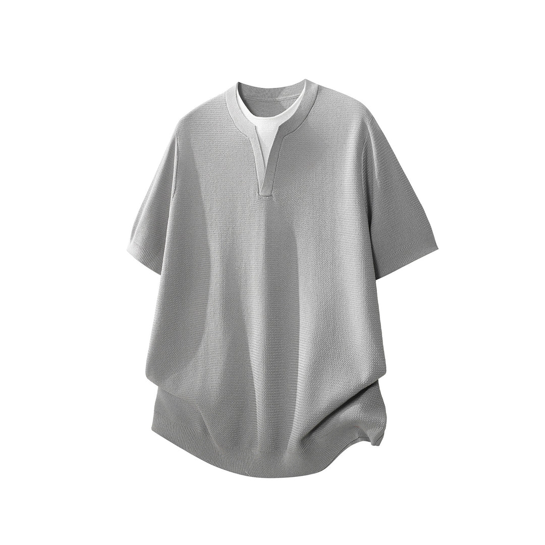 Herren Kurzarm-Strickshirt mit strukturierter Waffeloptik und V-Notch-Kragen Echo Archiv
