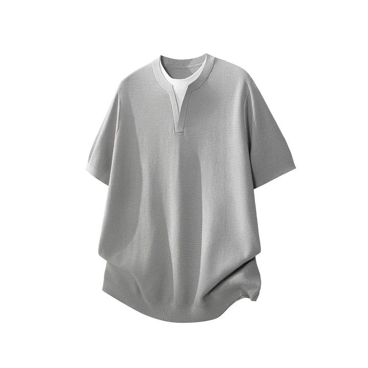 Herren Kurzarm-Strickshirt mit strukturierter Waffeloptik und V-Notch-Kragen Echo Archiv