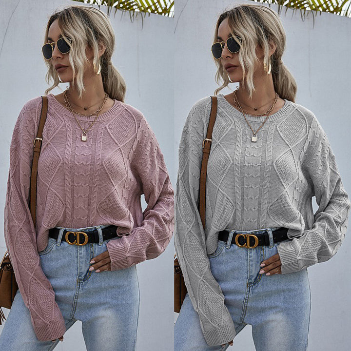 Damen Lässiger Oversize-Strickpullover mit geometrischem Zopfmuster und tiefen Ärmelabschlüssen Echoarchiv