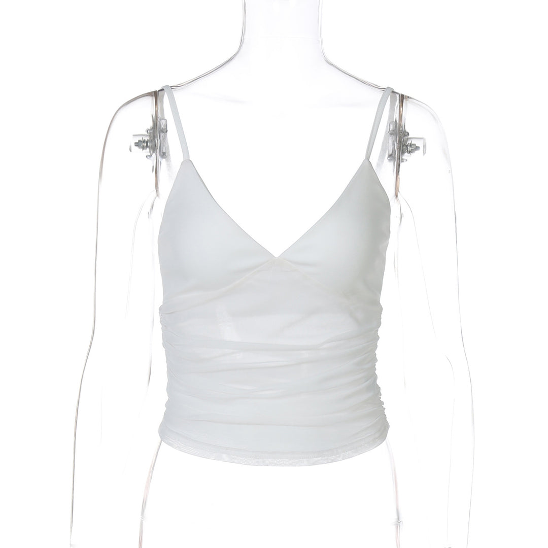 Damen Spaghetti-Träger Blusenoberteil mit transparenter Drapierung Echo Archiv