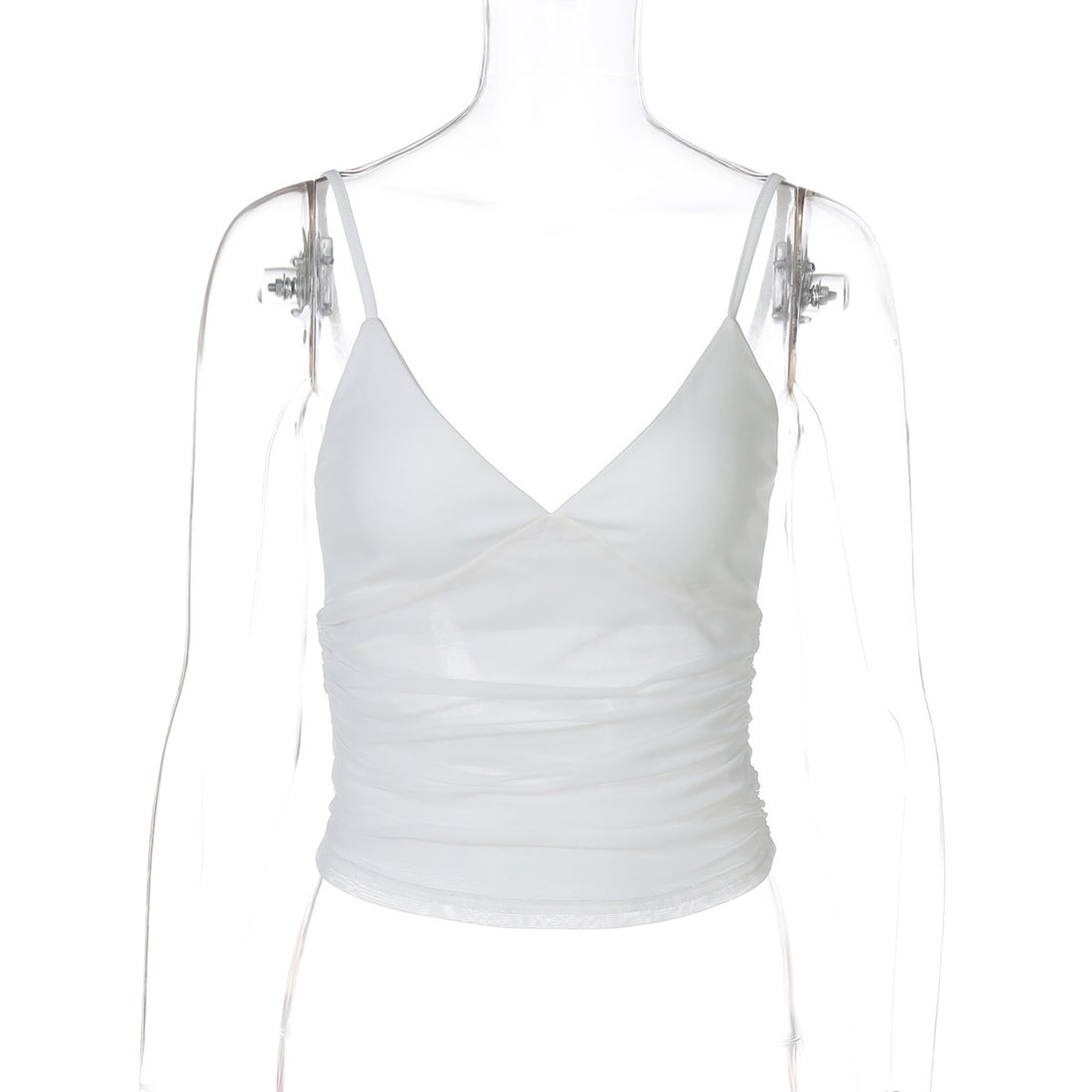 Damen Spaghetti-Träger Blusenoberteil mit transparenter Drapierung – Élovi