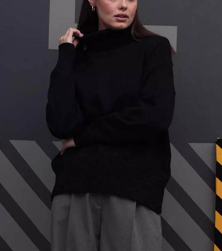 Damen Boxy-Rollkragenpullover aus feinem Feinstrick mit überschnittener Schulter – Mavelle