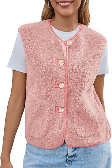 Damen Teddy-Fleece-Weste mit Rundhalsausschnitt und Knopfverschluss Echo Archiv
