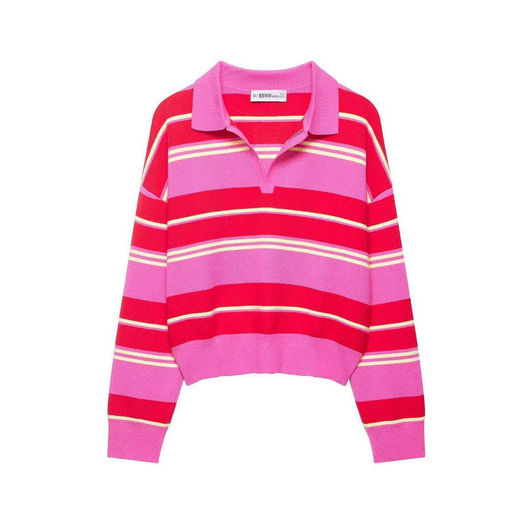 Damen nan gestreifter Rugby-Strickpullover mit Polokragen und weiter Oversize-Passform Echo Archiv