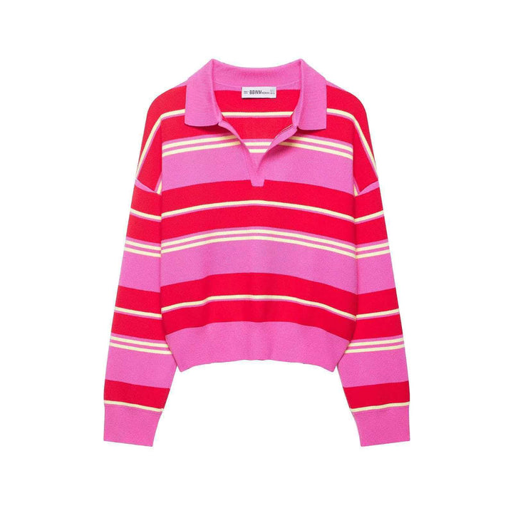 Damen nan gestreifter Rugby-Strickpullover mit Polokragen und weiter Oversize-Passform Echo Archiv