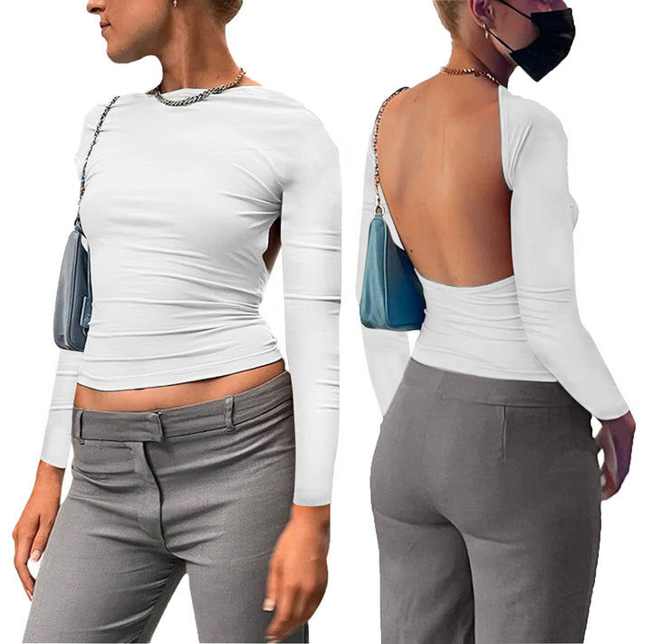 Damen figurbetontes Longsleeve-Oberteil mit offenem Rücken und elegantem Design Echo Archiv