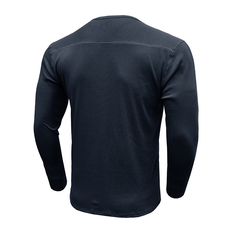 Herren Langarm-Henley-Shirt mit modischem Knopfdesign und strukturierter Oberfläche Echoarchiv