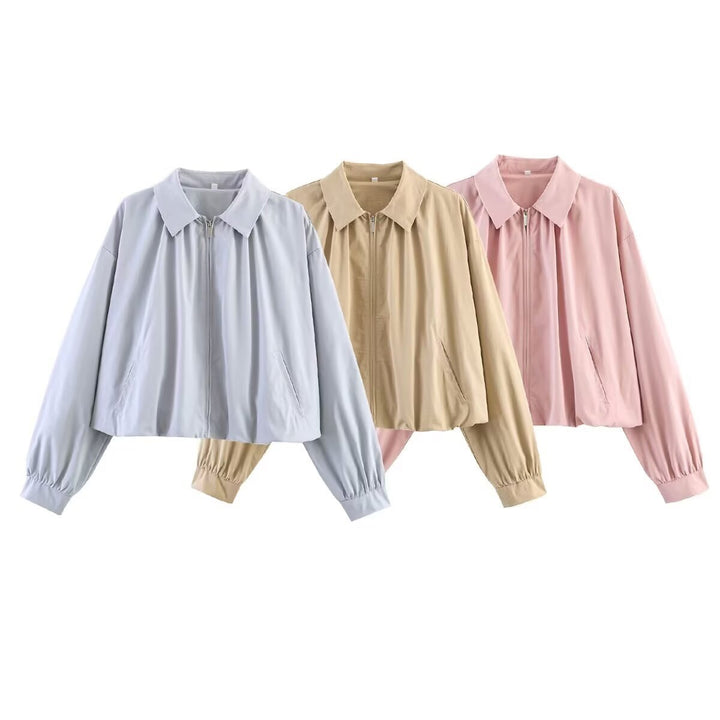 Damen Cropped-Blouson mit Hemdkragen, Frontreißverschluss und gerafften Ärmelbündchen Echo Archiv