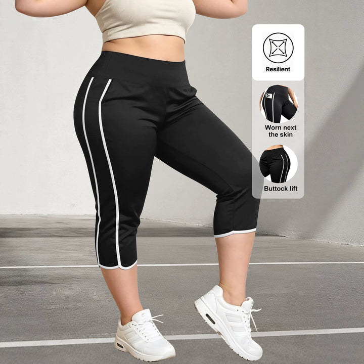 Damen Capri-Sportleggings mit hoher Taille, Bauchkontrolle und seitlicher Smartphone-Tasche echoarchiv-