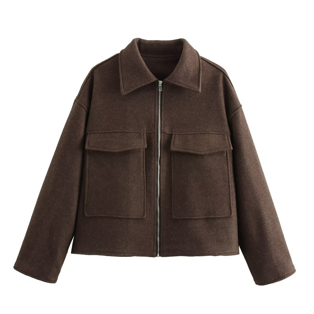 Damen Kurzjacke aus Wollmix mit großen Pattentaschen und durchgehendem Reißverschluss Echo Archiv