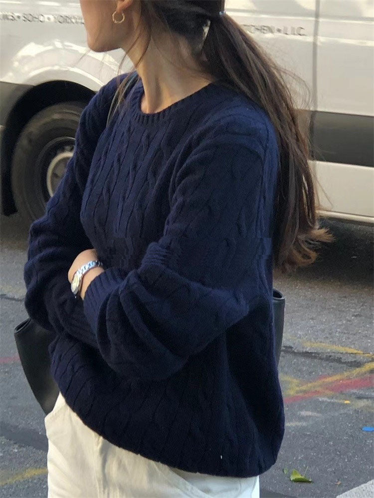 Damen Kastiger Kabelstrick‑Pullover mit Rundhals, extraweichem Wollmix und gerippten Bündchen Echoarchiv