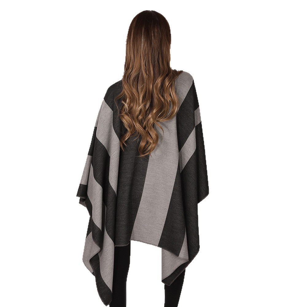 Damen Wickel‑Cape mit breitem Streifenmuster und Bindegürtel – Avérine