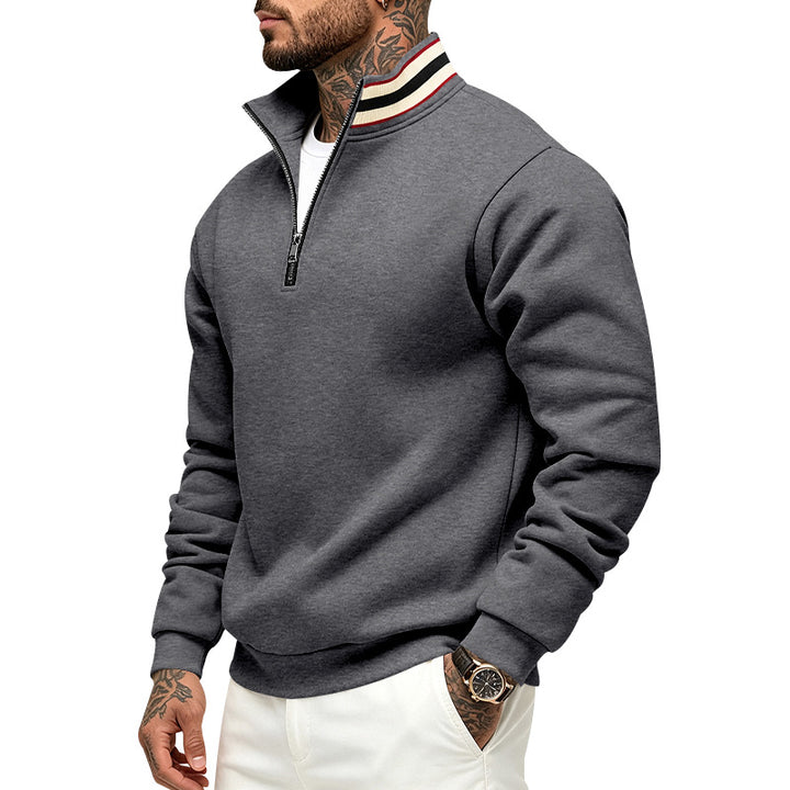 Herren Sweatpullover mit halbem Reißverschluss und gestreiftem Stehkragen Echoarchiv