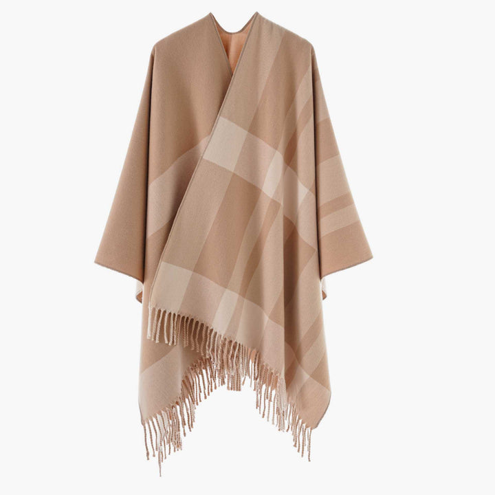 Damen Oversize-Cape mit Glencheck-Muster und Fransenabschluss Echo Archiv