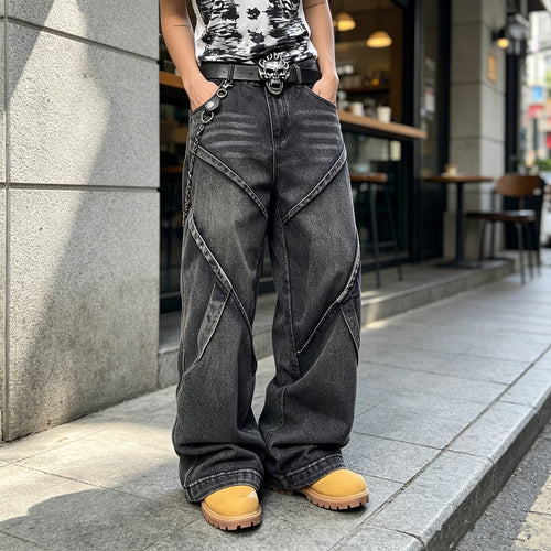 Damen Modische Baggy-Jeans mit einzigartigen Nähte Echoarchiv